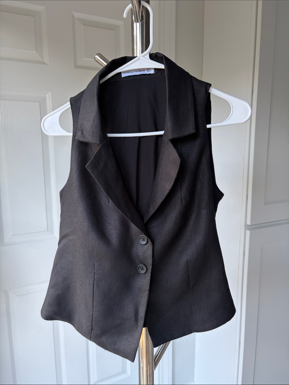 Faithfull the Brand Black Sleeveless Tailored Vest, Size USA 4 or S.